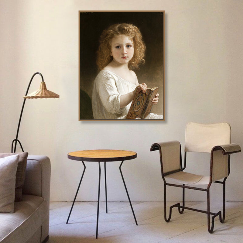 Brown Reading Little Girl Painting Textured Wall Art Print for Guest Room, Multiple Sizes Clearhalo 'Arts' 'Canvas Art' 1764684