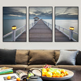 Seaside Bridge Scene Art Print Modern Canvas Multi-Piece Painting in Soft Color, Set of Three Clearhalo 'Art Gallery' 'Canvas Art' 'Contemporary Art Gallery' 'Modern' Arts' 1764714