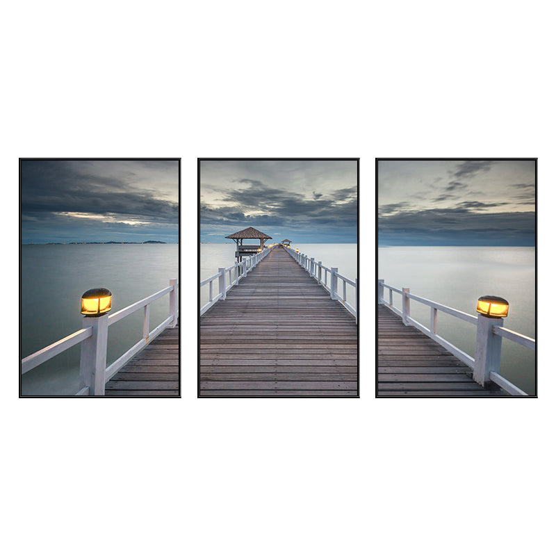 Seaside Bridge Scene Art Print Modern Canvas Multi-Piece Painting in Soft Color, Set of Three Clearhalo 'Art Gallery' 'Canvas Art' 'Contemporary Art Gallery' 'Modern' Arts' 1764715