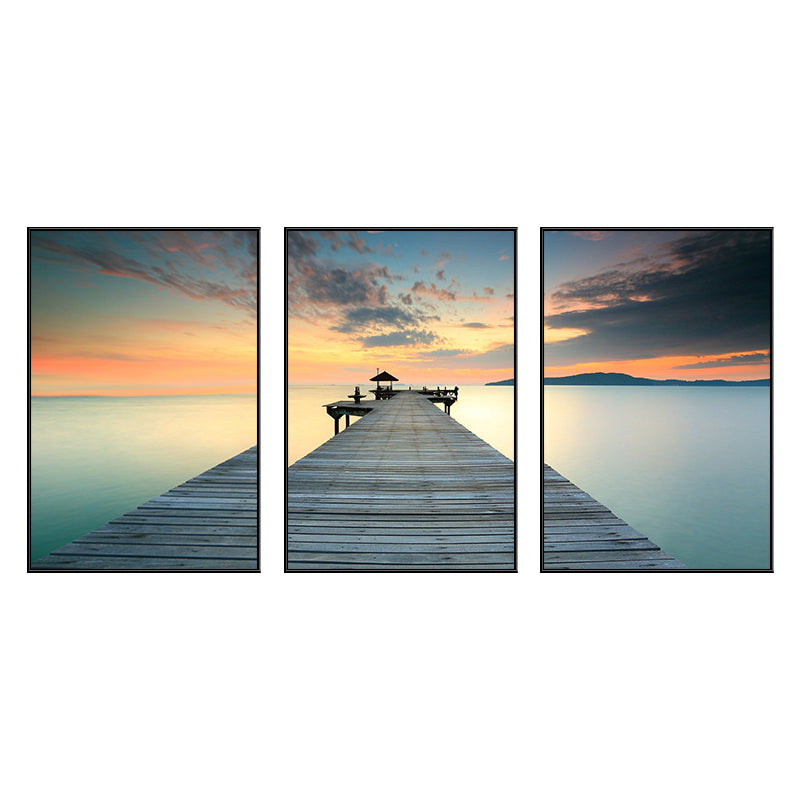 Seaside Bridge Scene Art Print Modern Canvas Multi-Piece Painting in Soft Color, Set of Three Clearhalo 'Art Gallery' 'Canvas Art' 'Contemporary Art Gallery' 'Modern' Arts' 1764722