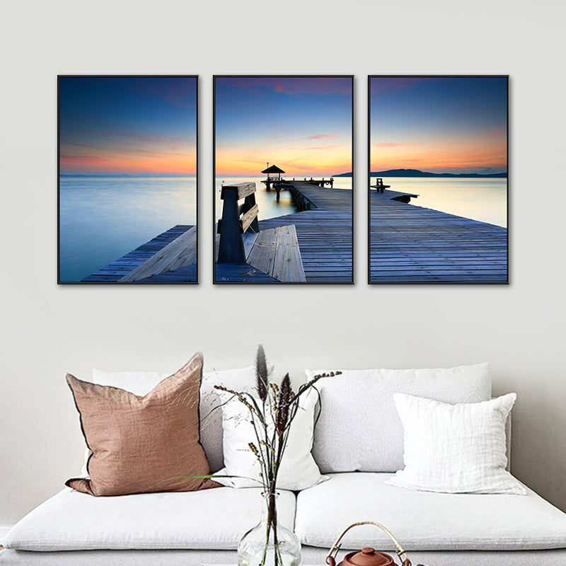 Seaside Bridge Scene Art Print Modern Canvas Multi-Piece Painting in Soft Color, Set of Three Clearhalo 'Art Gallery' 'Canvas Art' 'Contemporary Art Gallery' 'Modern' Arts' 1764724