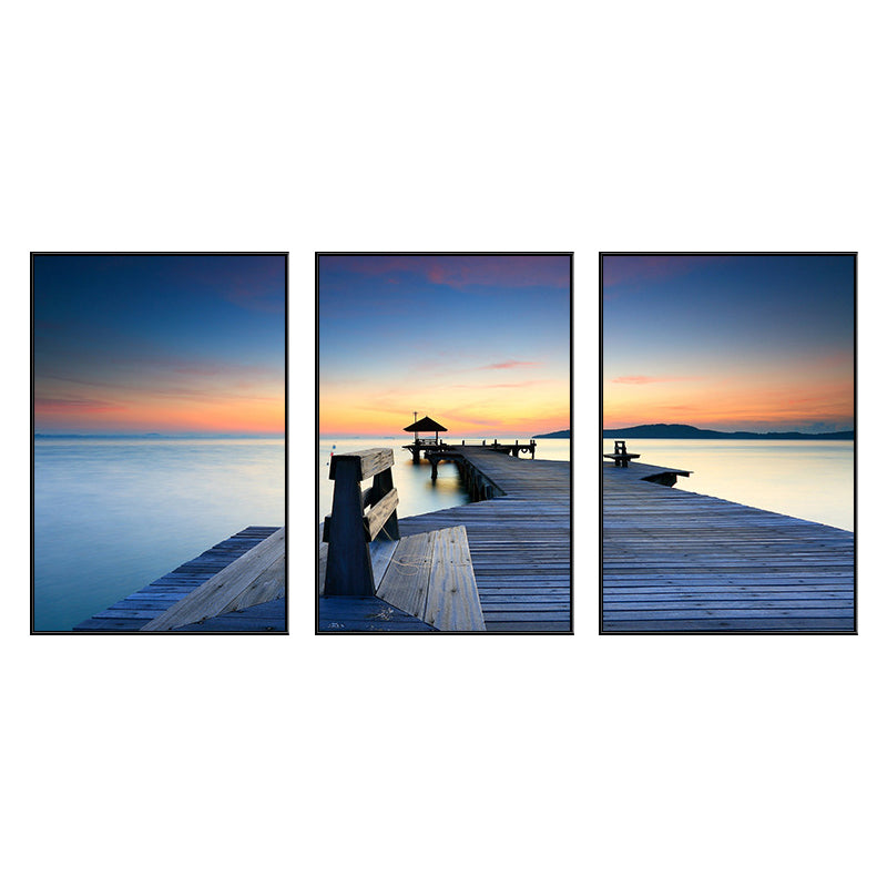 Seaside Bridge Scene Art Print Modern Canvas Multi-Piece Painting in Soft Color, Set of Three Clearhalo 'Art Gallery' 'Canvas Art' 'Contemporary Art Gallery' 'Modern' Arts' 1764726