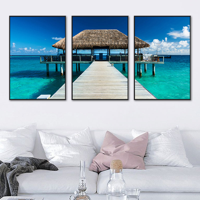 Seaside Bridge Scene Art Print Modern Canvas Multi-Piece Painting in Soft Color, Set of Three Clearhalo 'Art Gallery' 'Canvas Art' 'Contemporary Art Gallery' 'Modern' Arts' 1764729