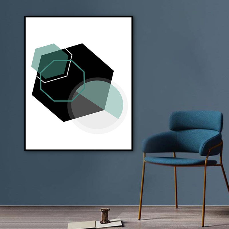 Modern Geometry Polygon Canvas Art Black and Green Textured Wall Decor for Bedroom Black Clearhalo 'Art Gallery' 'Canvas Art' 'Contemporary Art Gallery' 'Modern' Arts' 1764957