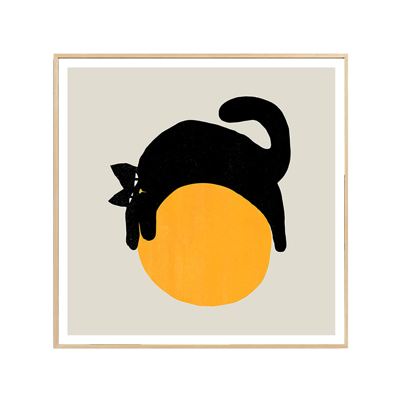 Cat on the Ball Canvas Print Nordic Style Textured Childrens Bedroom Wall Art in Yellow Clearhalo 'Arts' 'Canvas Art' 1764967