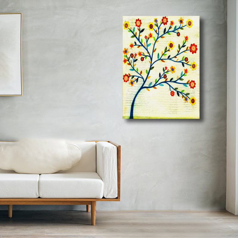 Contemporary Art Flower Tree Canvas Pastel Color Textured Painting for Living Room Yellow Clearhalo 'Arts' 'Canvas Art' 1765016