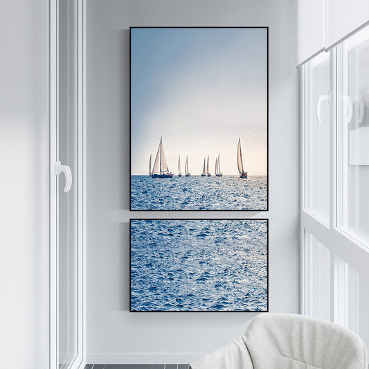 Photographs Seascape Wall Art Print Multi-Piece Modern Bedroom Canvas in Light Color Ocean Blue Clearhalo 'Art Gallery' 'Canvas Art' 'Contemporary Art Gallery' 'Modern' Arts' 1765135