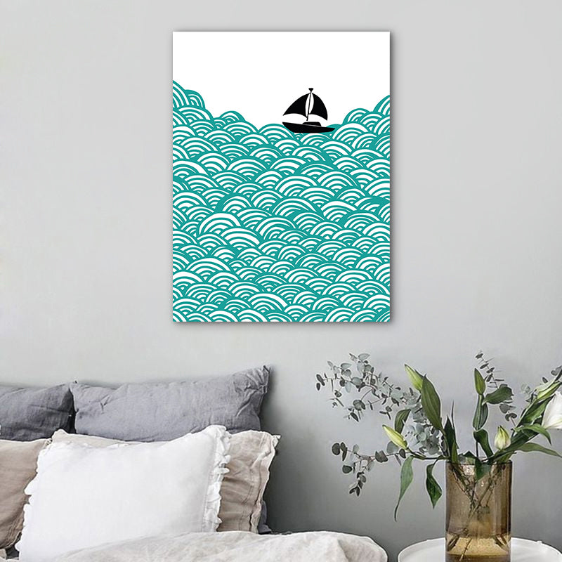 Green Sea Sailboat Scenery Canvas Textured Nordic Style House Interior Wall Art Print Clearhalo 'Arts' 'Canvas Art' 1765203