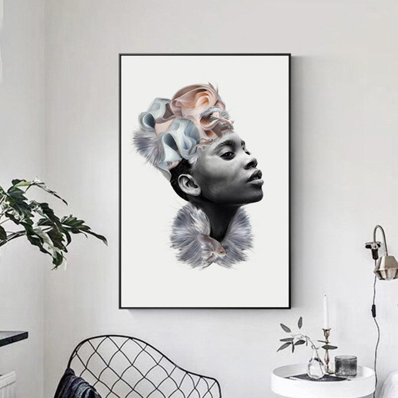 Modern Faddish Figure Canvas Pastel Color Bathroom Wall Art Print, Multiple Sizes Dark Gray Clearhalo 'Art Gallery' 'Canvas Art' 'Contemporary Art Gallery' 'Modern' Arts' 1765422