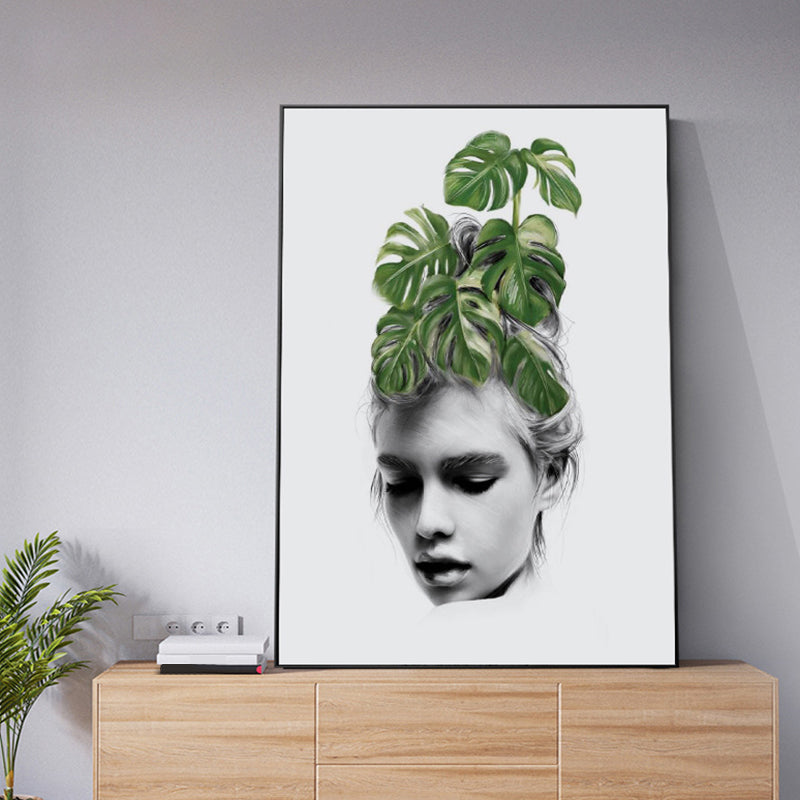 Modern Faddish Figure Canvas Pastel Color Bathroom Wall Art Print, Multiple Sizes Green Clearhalo 'Art Gallery' 'Canvas Art' 'Contemporary Art Gallery' 'Modern' Arts' 1765426