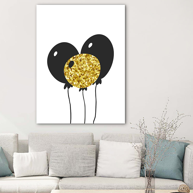 Textured Balloon Canvas Scandinavian Wall Art Print in Black for Kids Bedroom, Multiple Sizes Black Clearhalo 'Arts' 'Canvas Art' 1765613