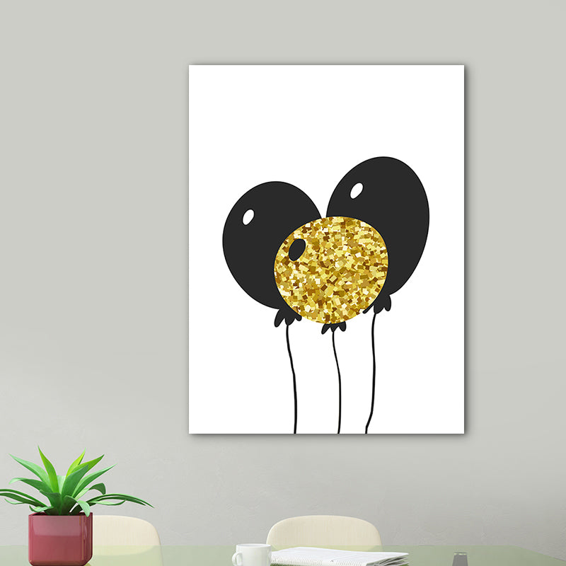 Textured Balloon Canvas Scandinavian Wall Art Print in Black for Kids Bedroom, Multiple Sizes Clearhalo 'Arts' 'Canvas Art' 1765615