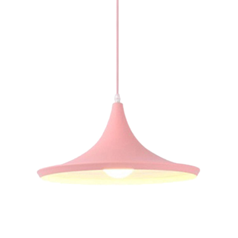 Cone Hanging Pendant Light in Macaron Style Metal 1/3 Light Pink/Yellow/Blue Hanging Light with Linear/Round Canopy Clearhalo 'Ceiling Lights' 'Modern Pendants' 'Modern' 'Pendant Lights' 'Pendants' Lighting' 176571