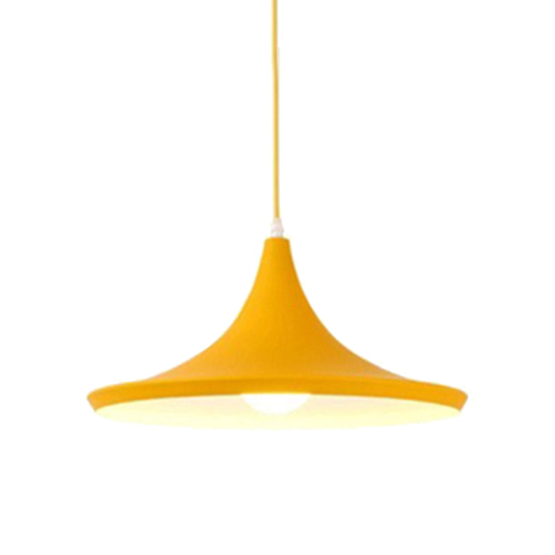 Cone Hanging Pendant Light in Macaron Style Metal 1/3 Light Pink/Yellow/Blue Hanging Light with Linear/Round Canopy Clearhalo 'Ceiling Lights' 'Modern Pendants' 'Modern' 'Pendant Lights' 'Pendants' Lighting' 176574