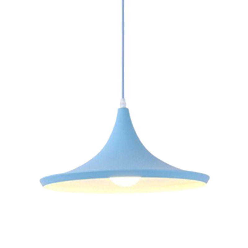 Cone Hanging Pendant Light in Macaron Style Metal 1/3 Light Pink/Yellow/Blue Hanging Light with Linear/Round Canopy Clearhalo 'Ceiling Lights' 'Modern Pendants' 'Modern' 'Pendant Lights' 'Pendants' Lighting' 176577