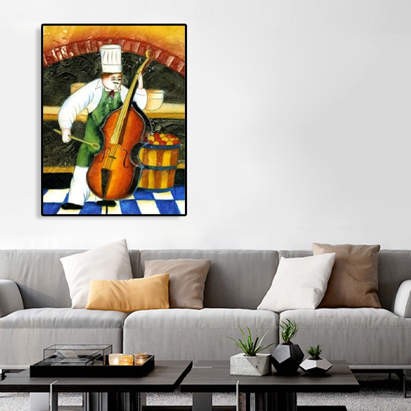 Chef and Foods Canvas Wall Art Soft Color Abstract Expressionism Painting for Living Room Brown Clearhalo 'Arts' 'Canvas Art' 1765855