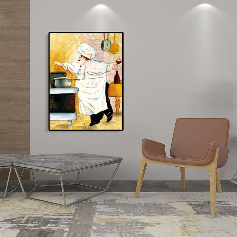 Chef and Foods Canvas Wall Art Soft Color Abstract Expressionism Painting for Living Room Yellow Clearhalo 'Arts' 'Canvas Art' 1765859