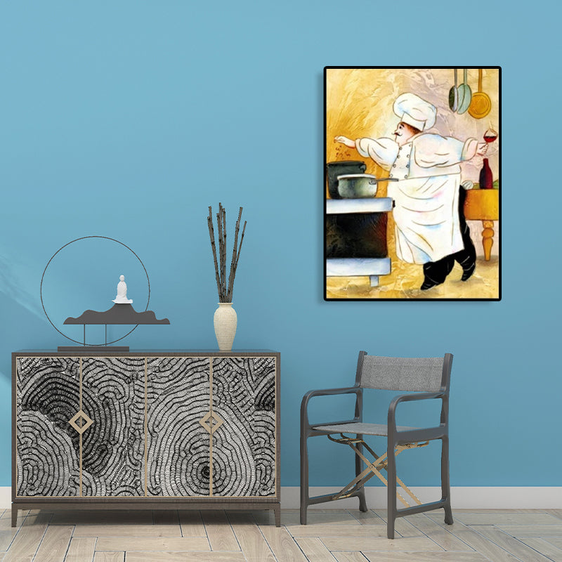 Chef and Foods Canvas Wall Art Soft Color Abstract Expressionism Painting for Living Room Clearhalo 'Arts' 'Canvas Art' 1765860