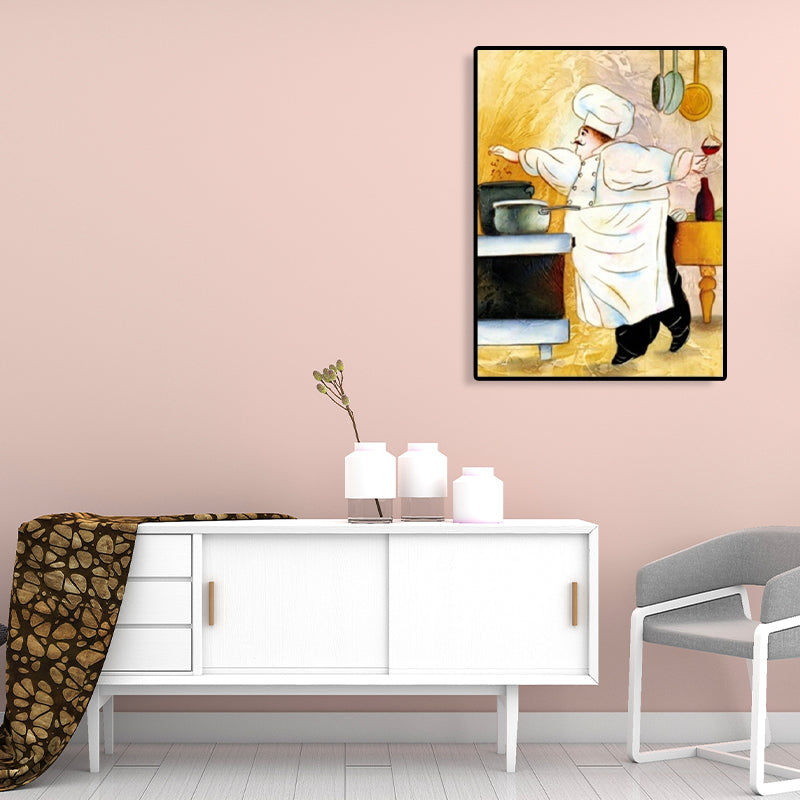 Chef and Foods Canvas Wall Art Soft Color Abstract Expressionism Painting for Living Room Clearhalo 'Arts' 'Canvas Art' 1765861