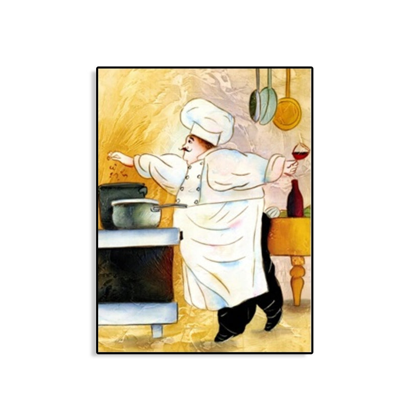 Chef and Foods Canvas Wall Art Soft Color Abstract Expressionism Painting for Living Room Clearhalo 'Arts' 'Canvas Art' 1765862