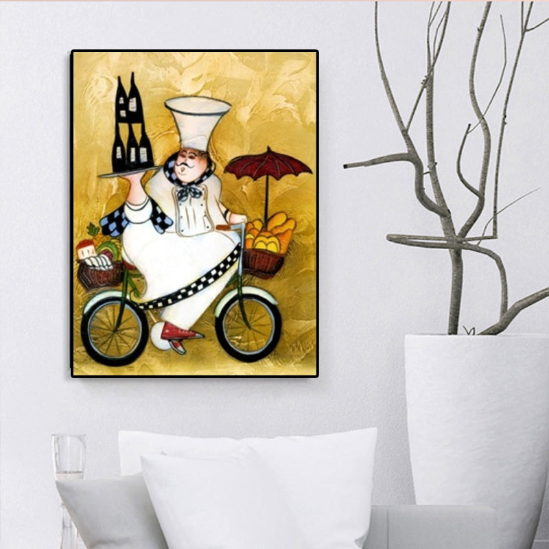 Chef and Foods Canvas Wall Art Soft Color Abstract Expressionism Painting for Living Room Dark Yellow Clearhalo 'Arts' 'Canvas Art' 1765863