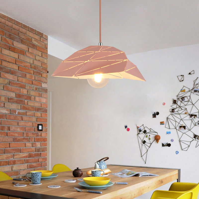 Contemporary 1 Light Ceiling Pendant Light with Metal Shade Pink/Yellow/Green Asymmetrical Hanging Lamp Kit Pink Clearhalo 'Ceiling Lights' 'Modern Pendants' 'Modern' 'Pendant Lights' 'Pendants' Lighting' 176588