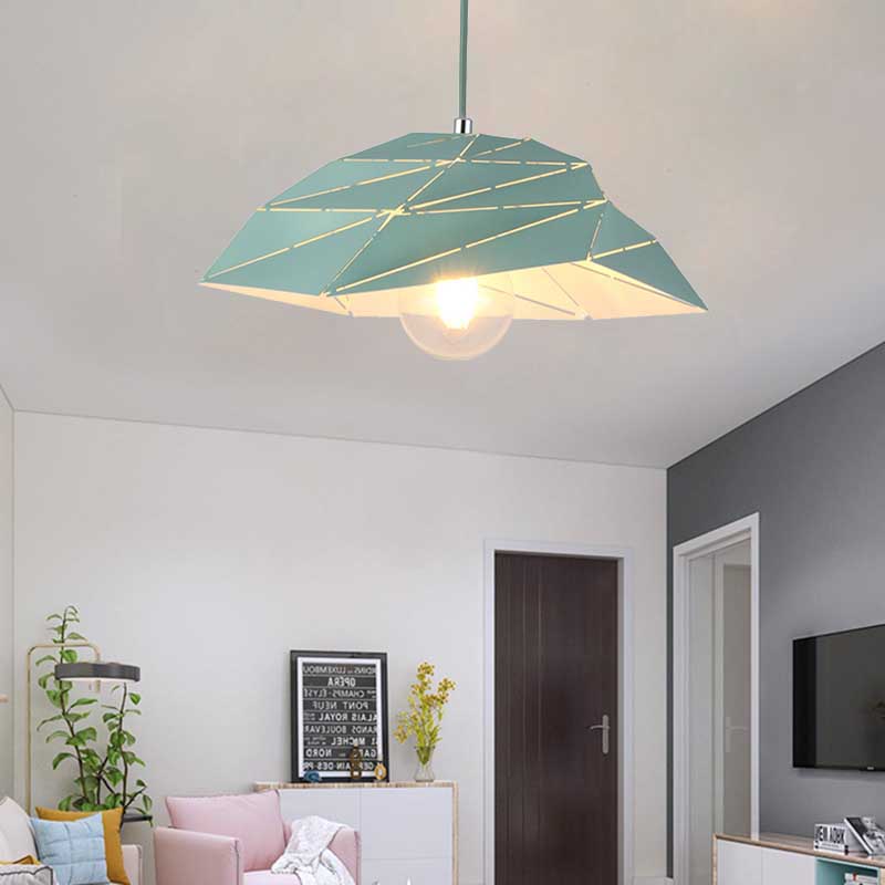 Contemporary 1 Light Ceiling Pendant Light with Metal Shade Pink/Yellow/Green Asymmetrical Hanging Lamp Kit Green Clearhalo 'Ceiling Lights' 'Modern Pendants' 'Modern' 'Pendant Lights' 'Pendants' Lighting' 176590