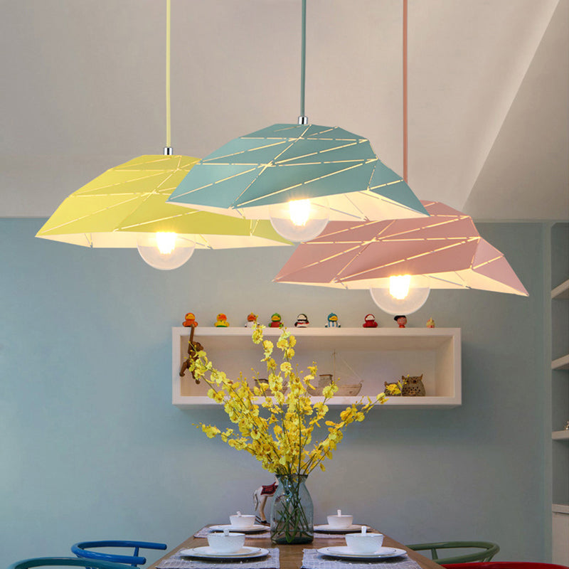 Contemporary 1 Light Ceiling Pendant Light with Metal Shade Pink/Yellow/Green Asymmetrical Hanging Lamp Kit Clearhalo 'Ceiling Lights' 'Modern Pendants' 'Modern' 'Pendant Lights' 'Pendants' Lighting' 176592