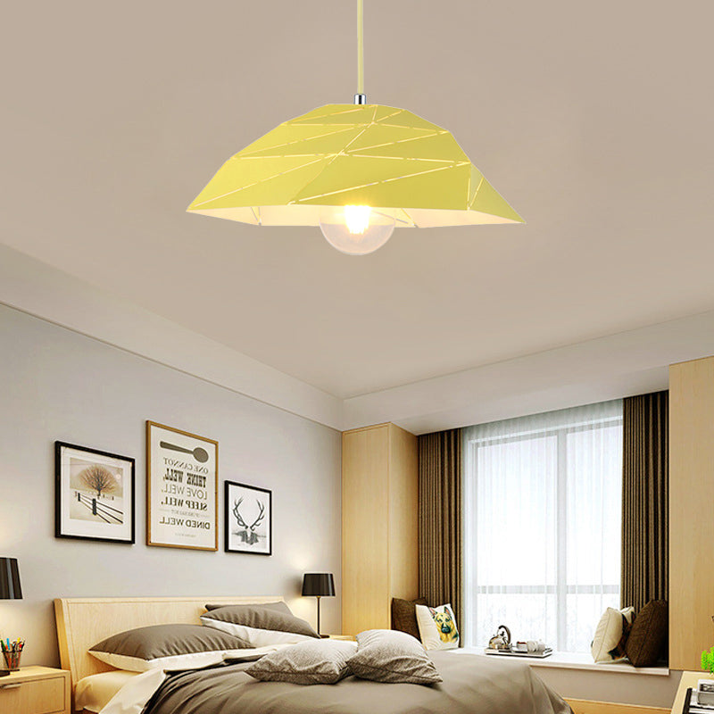 Contemporary 1 Light Ceiling Pendant Light with Metal Shade Pink/Yellow/Green Asymmetrical Hanging Lamp Kit Yellow Clearhalo 'Ceiling Lights' 'Modern Pendants' 'Modern' 'Pendant Lights' 'Pendants' Lighting' 176593