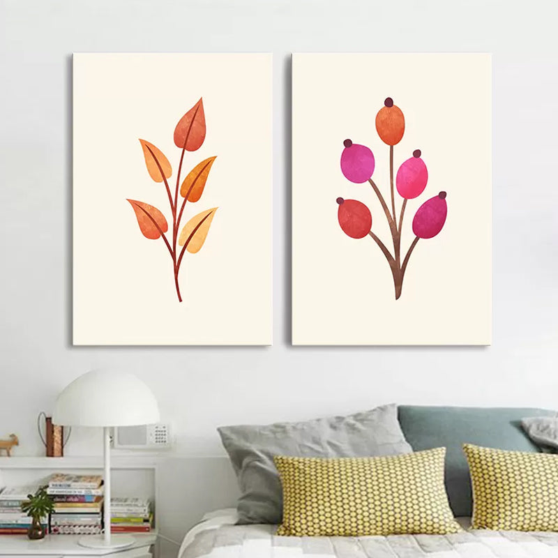 Diverting Leaves Canvas Wall Art Scandinavian Botanical Painting in Pastel Color Orange Clearhalo 'Arts' 'Canvas Art' 1766082