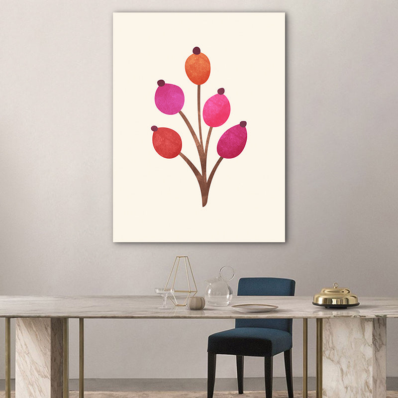 Diverting Leaves Canvas Wall Art Scandinavian Botanical Painting in Pastel Color Light Pink Clearhalo 'Arts' 'Canvas Art' 1766089