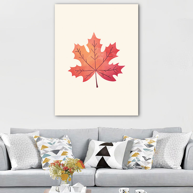 Diverting Leaves Canvas Wall Art Scandinavian Botanical Painting in Pastel Color Pink Clearhalo 'Arts' 'Canvas Art' 1766093