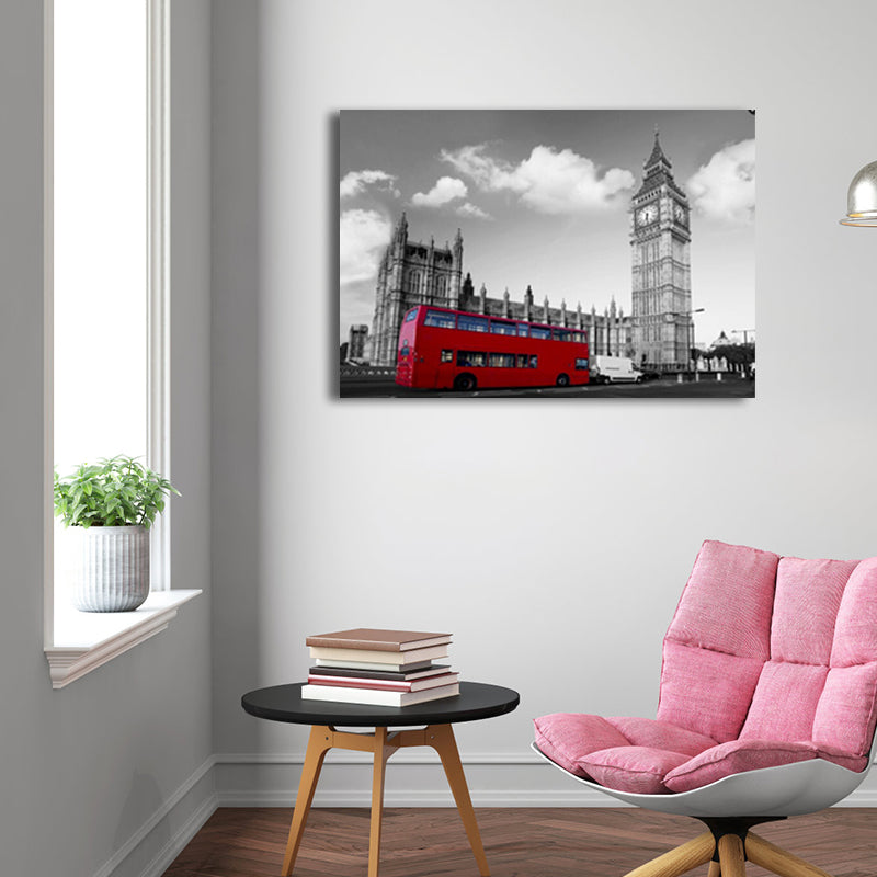 Global Inspired Big Ben Canvas Red and Grey Textured Wall Art Print for Living Room Clearhalo 'Arts' 'Canvas Art' 1766134