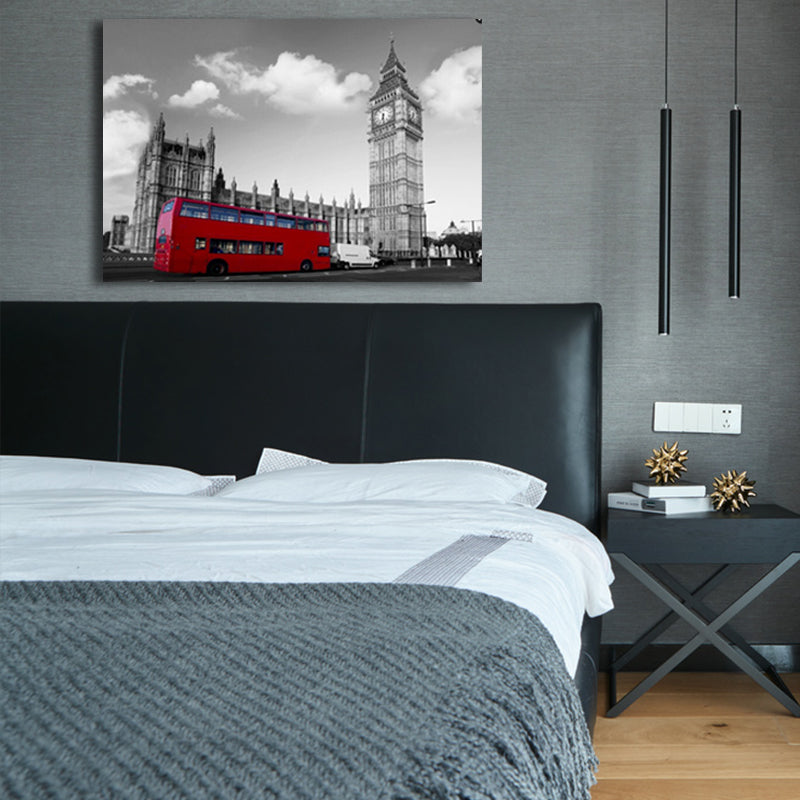 Global Inspired Big Ben Canvas Red and Grey Textured Wall Art Print for Living Room Clearhalo 'Arts' 'Canvas Art' 1766135