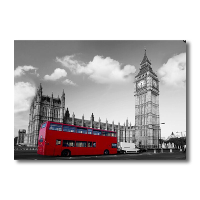 Global Inspired Big Ben Canvas Red and Grey Textured Wall Art Print for Living Room Clearhalo 'Arts' 'Canvas Art' 1766136