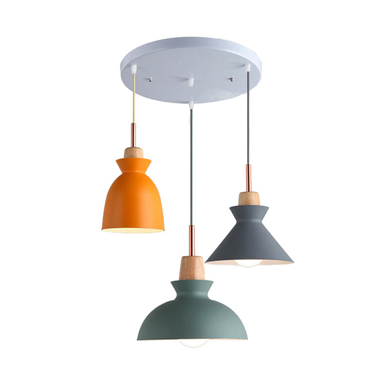 Multi-Color Cone and Dome Hanging Lighting Modern 3 Lights Metal Pendant Ceiling Light with Linear/Round Canopy Clearhalo 'Ceiling Lights' 'Modern Pendants' 'Modern' 'Pendant Lights' 'Pendants' Lighting' 176616