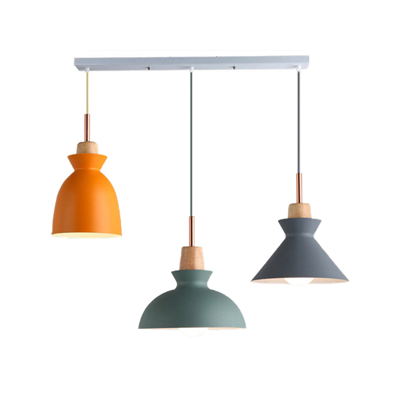 Multi-Color Cone and Dome Hanging Lighting Modern 3 Lights Metal Pendant Ceiling Light with Linear/Round Canopy Clearhalo 'Ceiling Lights' 'Modern Pendants' 'Modern' 'Pendant Lights' 'Pendants' Lighting' 176619