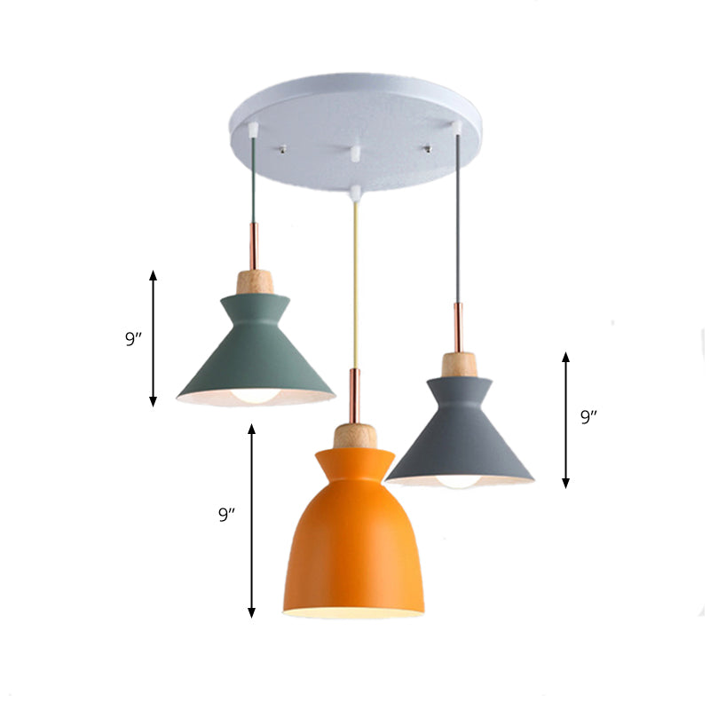 Multi-Color Cone and Dome Hanging Lighting Modern 3 Lights Metal Pendant Ceiling Light with Linear/Round Canopy Clearhalo 'Ceiling Lights' 'Modern Pendants' 'Modern' 'Pendant Lights' 'Pendants' Lighting' 176623