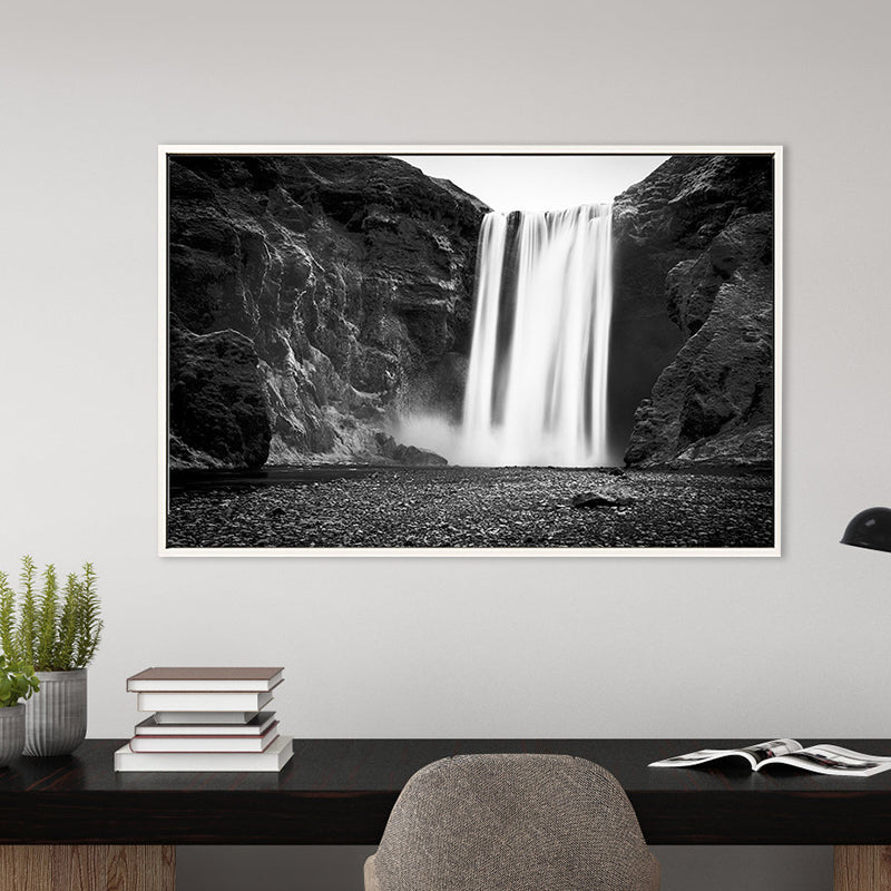 Vintage Waterfall and Mount Canvas Black Bathroom Wall Art Print, Multiple Sizes Black Clearhalo 'Arts' 'Canvas Art' 1766245