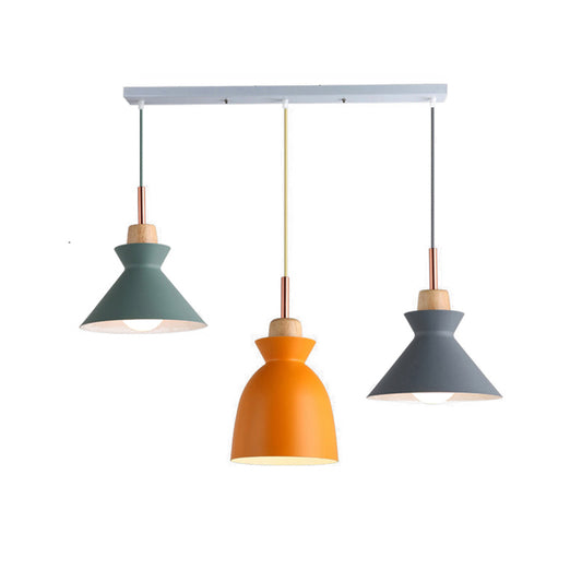 Multi-Color Cone and Dome Hanging Lighting Modern 3 Lights Metal Pendant Ceiling Light with Linear/Round Canopy Clearhalo 'Ceiling Lights' 'Modern Pendants' 'Modern' 'Pendant Lights' 'Pendants' Lighting' 176626