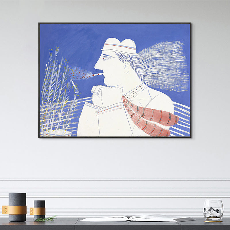 Blue Wheatfield Thinker Canvas Print Figure Drawing Nordic Textured Wall Art for Home Blue Clearhalo 'Arts' 'Canvas Art' 1766288