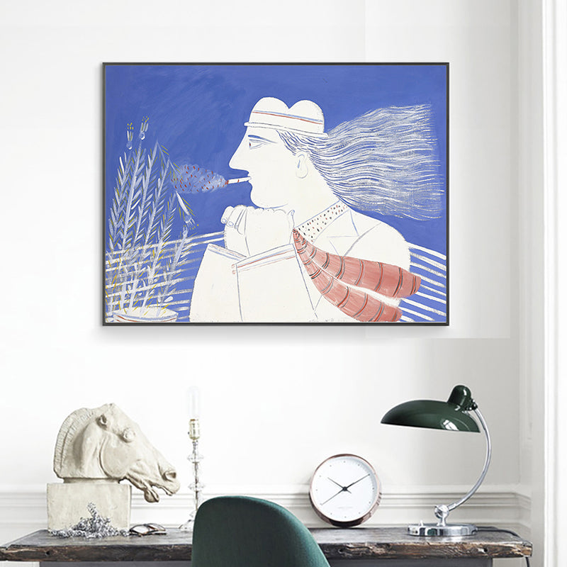 Blue Wheatfield Thinker Canvas Print Figure Drawing Nordic Textured Wall Art for Home Clearhalo 'Arts' 'Canvas Art' 1766289