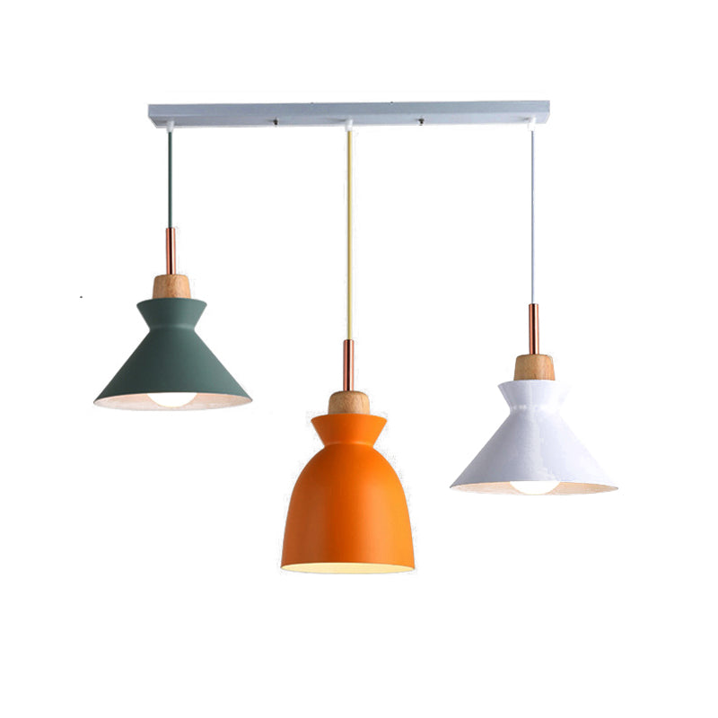 Multi-Color Cone and Dome Hanging Lighting Modern 3 Lights Metal Pendant Ceiling Light with Linear/Round Canopy Clearhalo 'Ceiling Lights' 'Modern Pendants' 'Modern' 'Pendant Lights' 'Pendants' Lighting' 176629