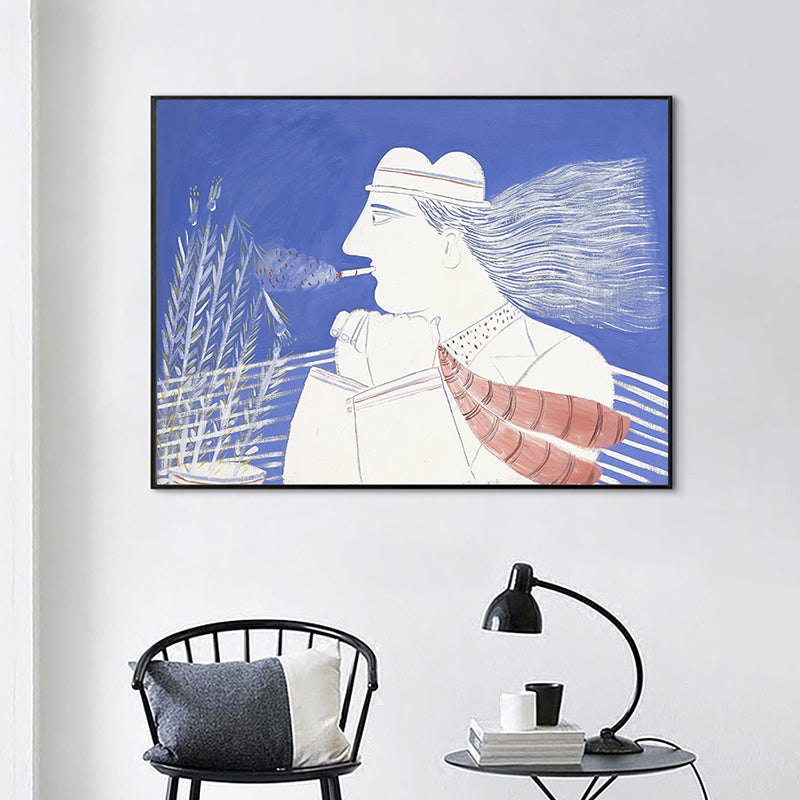 Blue Wheatfield Thinker Canvas Print Figure Drawing Nordic Textured Wall Art for Home Clearhalo 'Arts' 'Canvas Art' 1766290