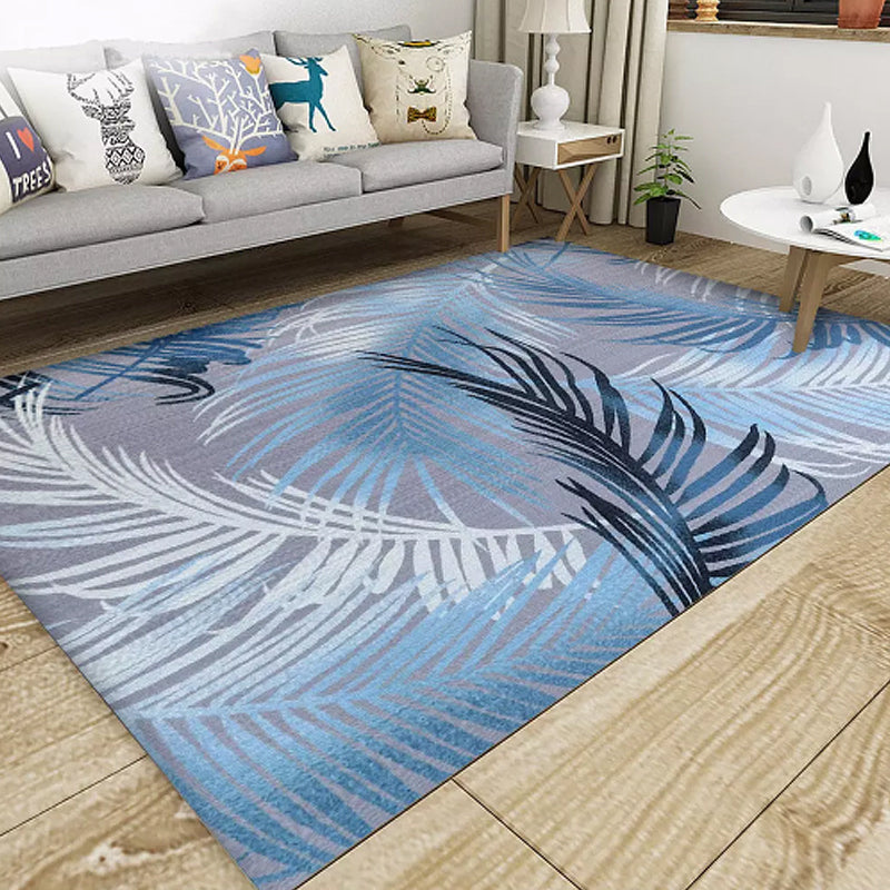 Stylish Leaf Pattern Rug with Feather Green and Blue Modern Rug Polyester Non-Slip Backing Washable Area Rug for Living Room Blue Clearhalo 'Area Rug' 'Modern' 'Rugs' Rug' 1766340