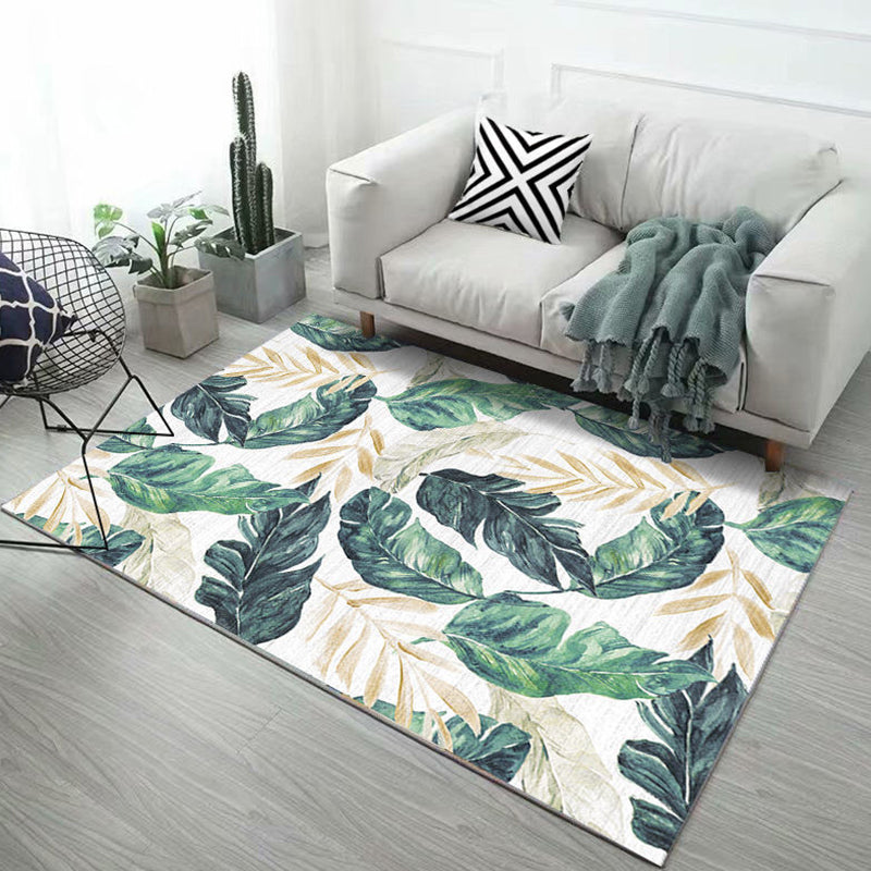 Stylish Leaf Pattern Rug with Feather Green and Blue Modern Rug Polyester Non-Slip Backing Washable Area Rug for Living Room Green Clearhalo 'Area Rug' 'Modern' 'Rugs' Rug' 1766346