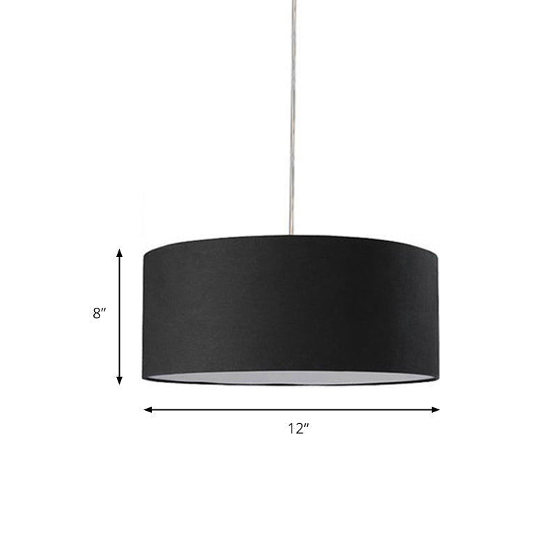 Drum Pendant Light Fixture Minimalism Fabric Black LED Hanging Ceiling Light, 12"/16"/19.5" Dia Clearhalo 'Ceiling Lights' 'Modern Pendants' 'Modern' 'Pendant Lights' 'Pendants' Lighting' 176636