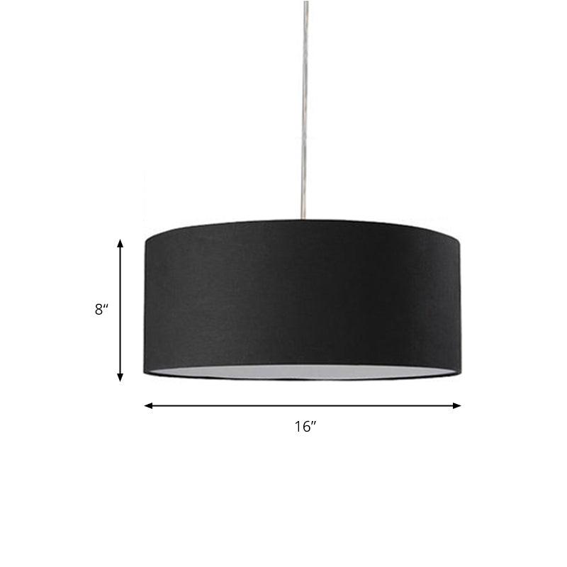 Drum Pendant Light Fixture Minimalism Fabric Black LED Hanging Ceiling Light, 12"/16"/19.5" Dia Clearhalo 'Ceiling Lights' 'Modern Pendants' 'Modern' 'Pendant Lights' 'Pendants' Lighting' 176637