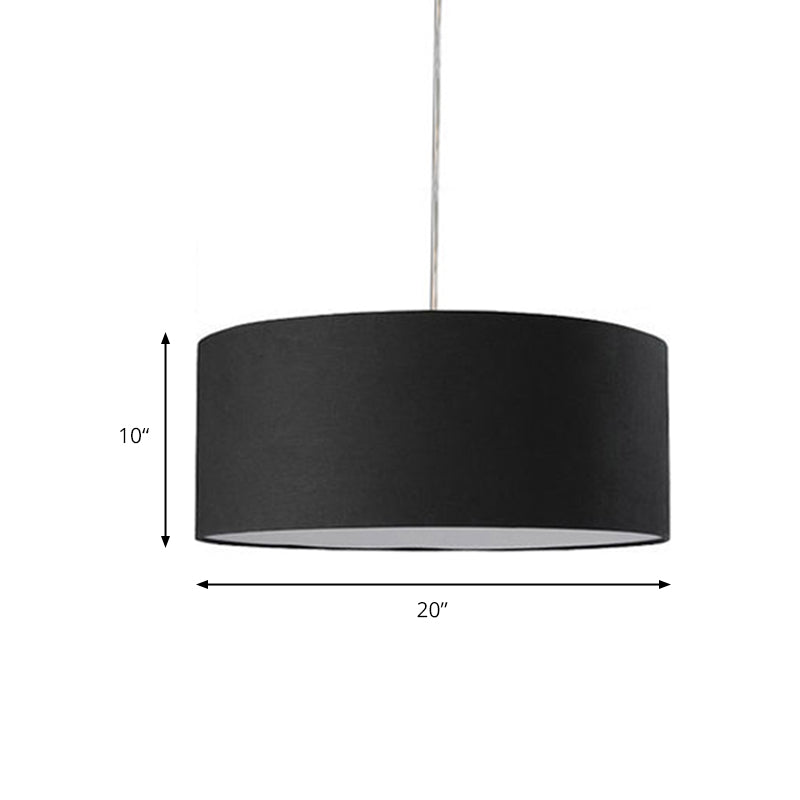 Drum Pendant Light Fixture Minimalism Fabric Black LED Hanging Ceiling Light, 12"/16"/19.5" Dia Clearhalo 'Ceiling Lights' 'Modern Pendants' 'Modern' 'Pendant Lights' 'Pendants' Lighting' 176638