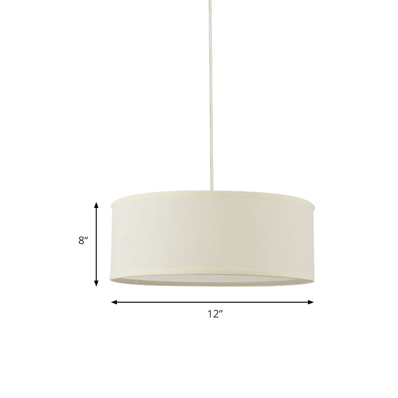 12"/16"/19.5" Dia Cylinder Suspension Pendant Contemporary Fabric White LED Hanging Pendant Lamp Clearhalo 'Ceiling Lights' 'Modern Pendants' 'Modern' 'Pendant Lights' 'Pendants' Lighting' 176642